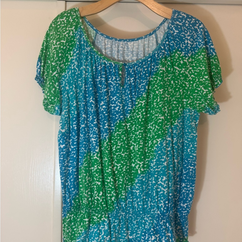 Lane Bryant Blue and Green Patterned Blouse